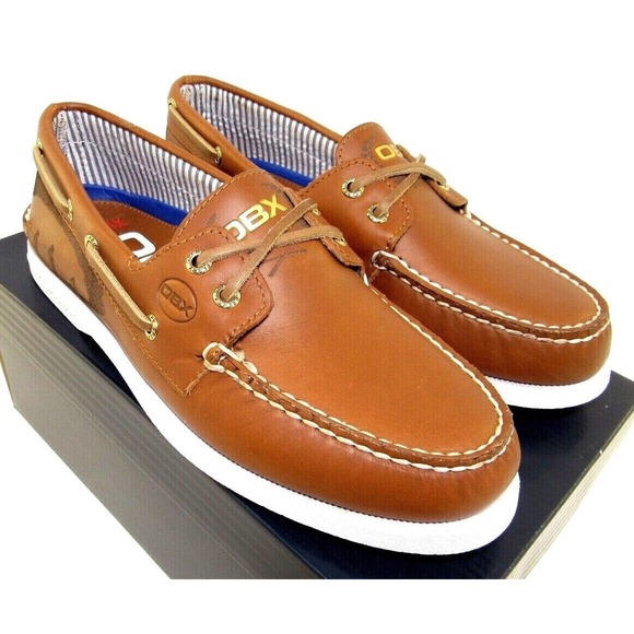 Mens Sperry 2-Eye Cross Lace Outer Banks Tan Brown Leather Slip On Boat Shoe NEW